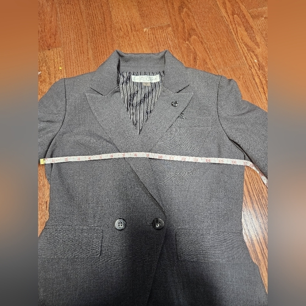 Tahari Gray Sport Coat Classic Double-Breasted Blazer